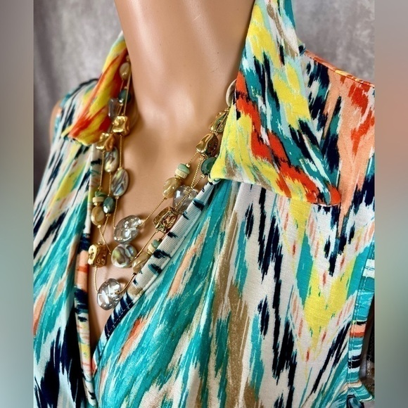 NWT- Asymmetrical Bold Print, Faux Wrap Dress, Sz Med By Stella + Ginger - Picture 3 of 12